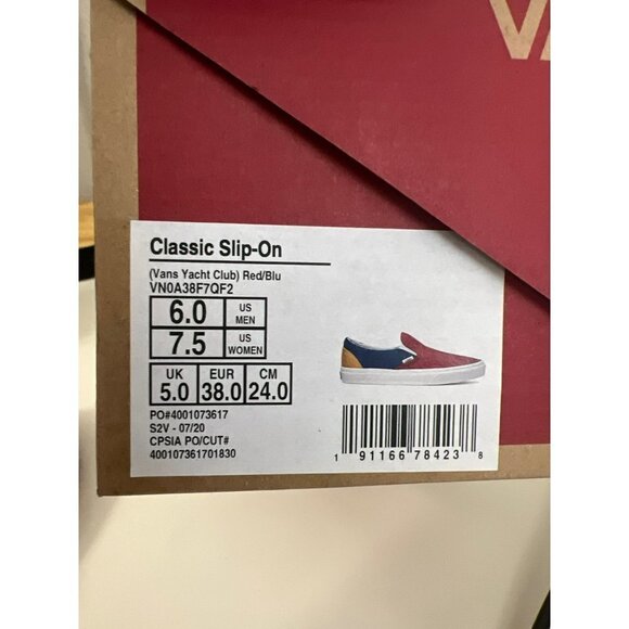 NEW Vans | Classic Slip-On Red‎ Blue Yellow Sz M6/W7.5 - Picture 2 of 6